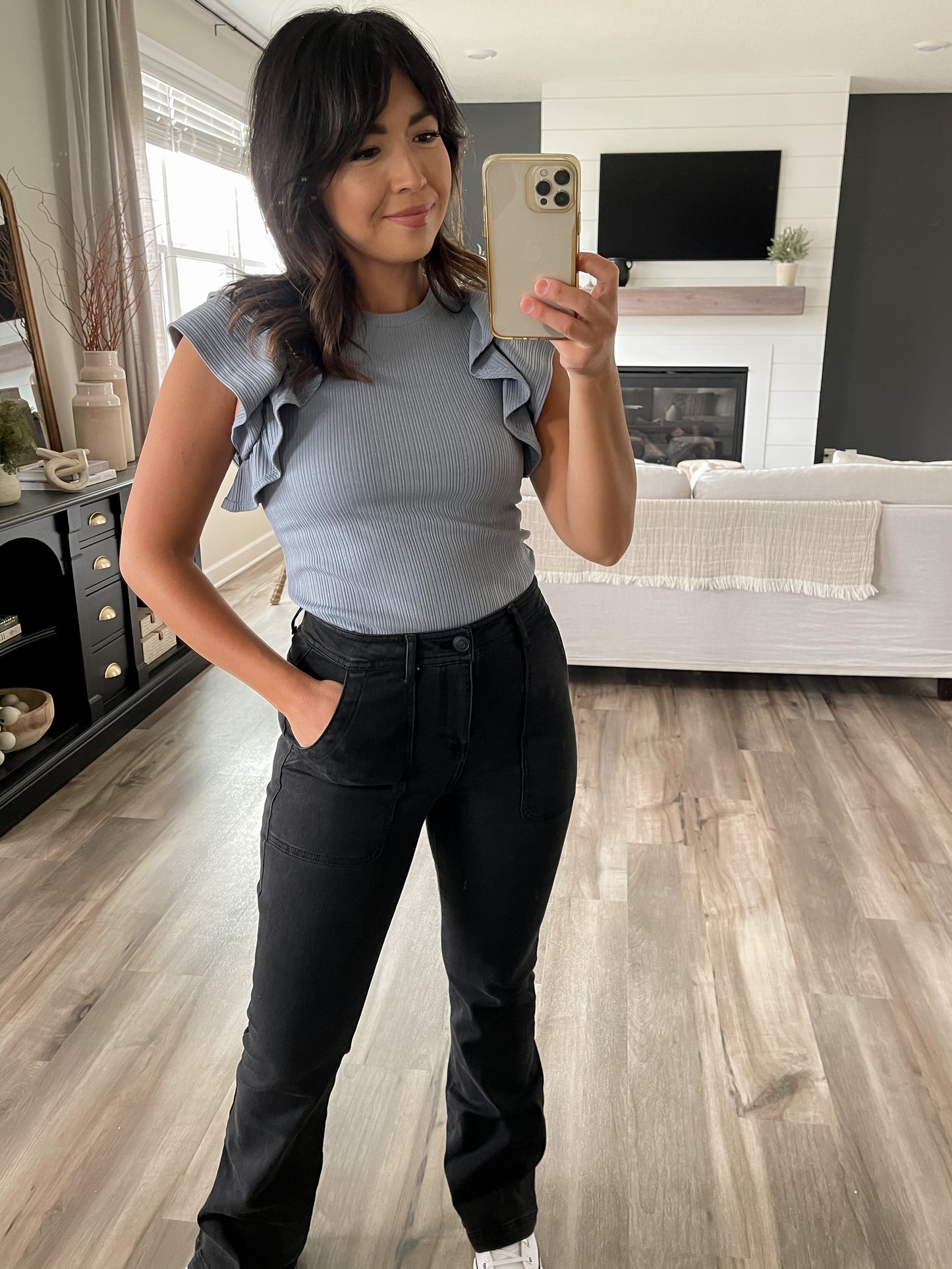Ribbed Ruffle Sleeve Top - FINAL SALE