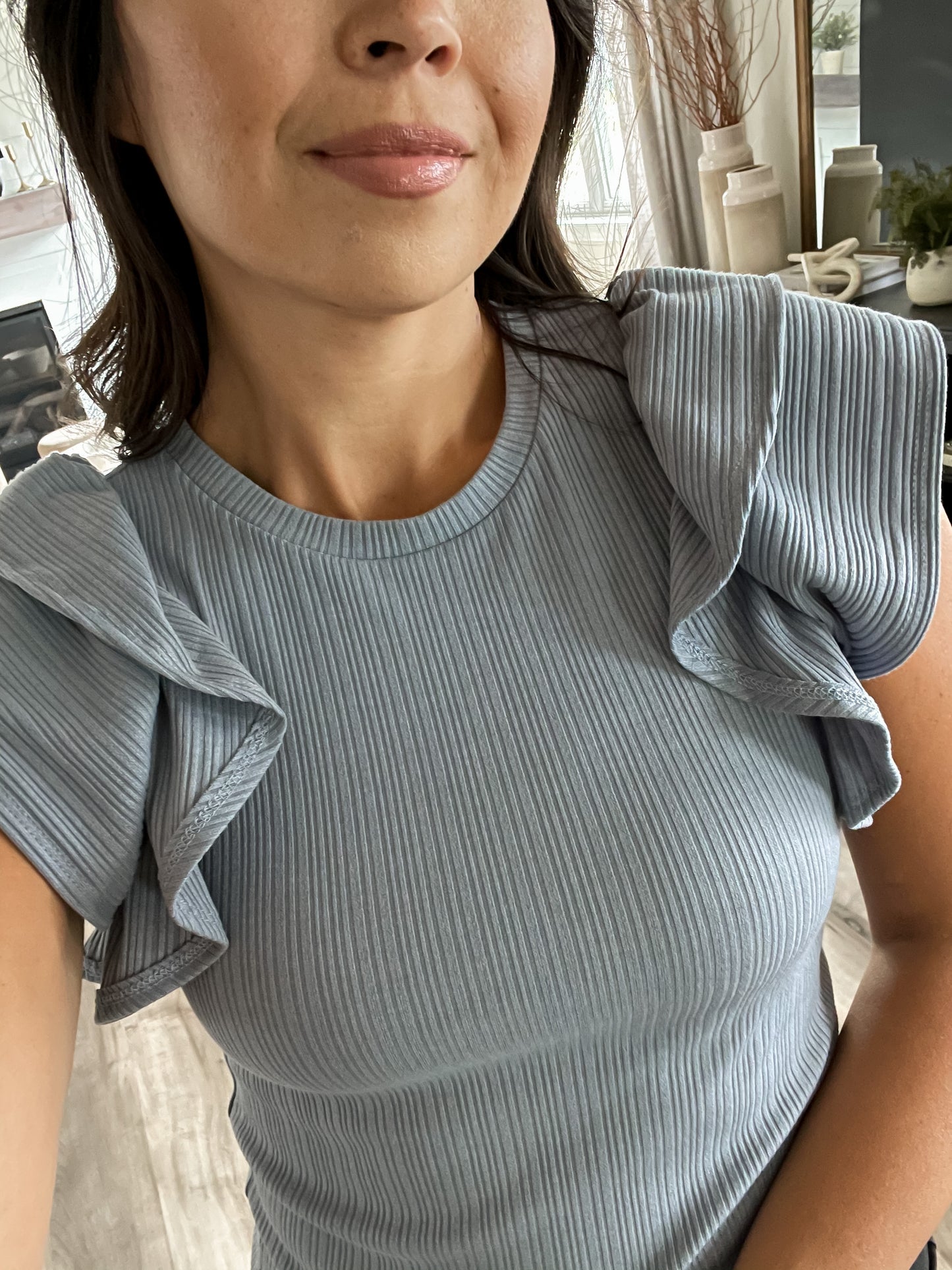 Ribbed Ruffle Sleeve Top - FINAL SALE