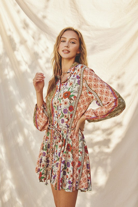 Paisley Floral Stripe Flared Mini Dress - FINAL SALE