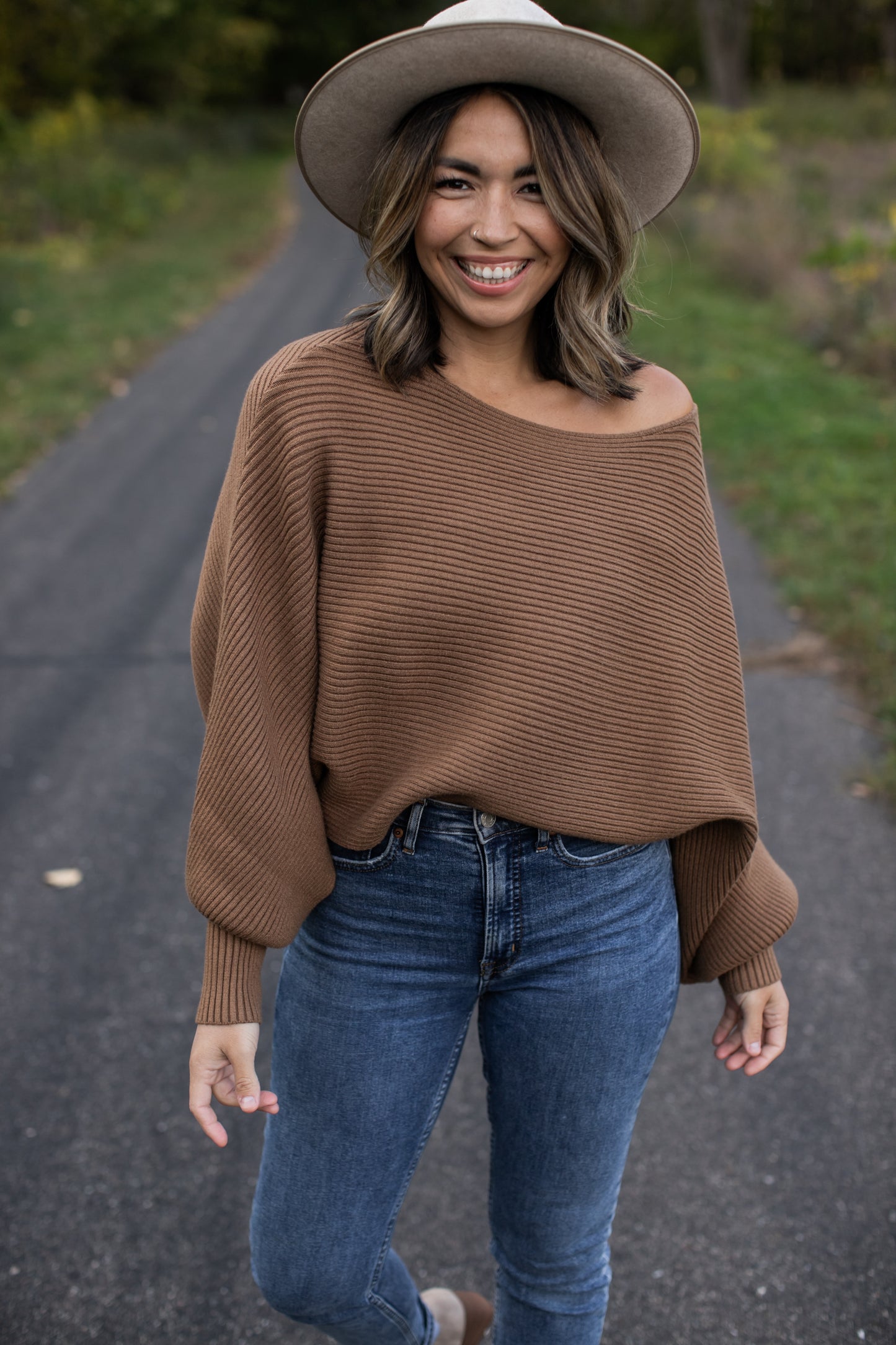 Ribbed Balloon Sleeve Crop Sweater // Camel
