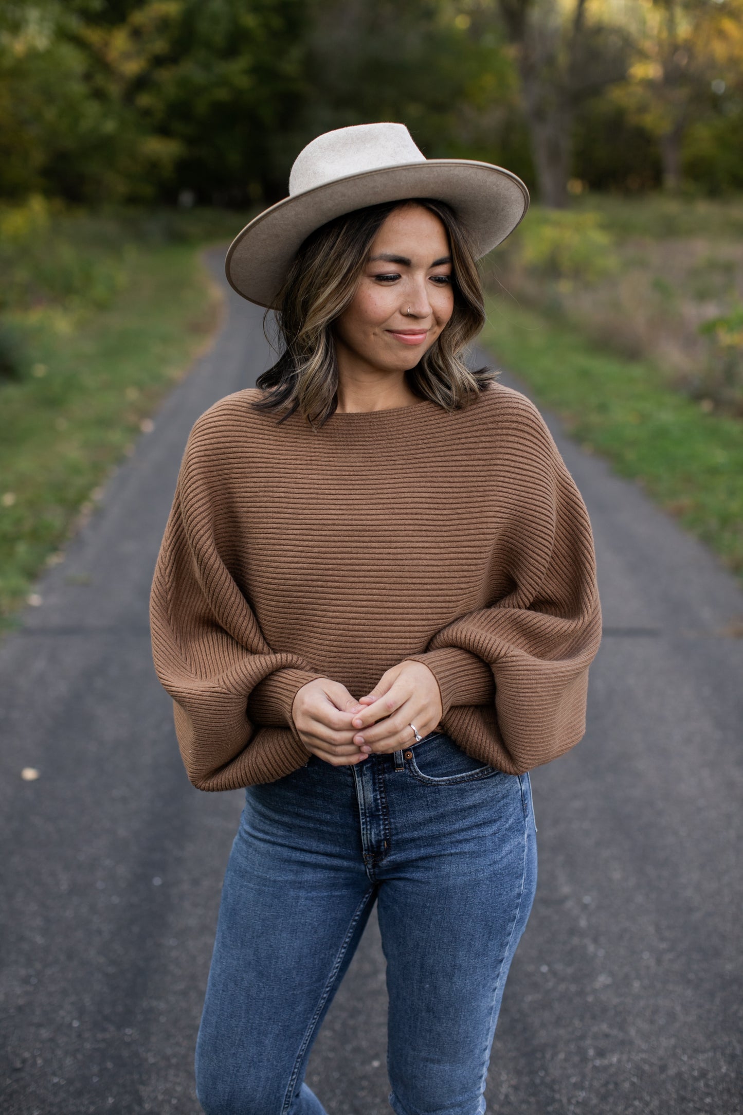 Ribbed Balloon Sleeve Crop Sweater // Camel
