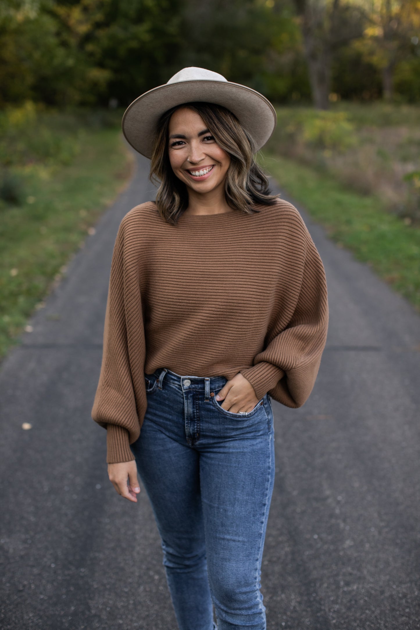Ribbed Balloon Sleeve Crop Sweater // Camel