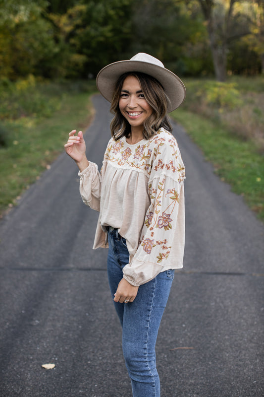 Falling For You Embroidered Top - FINAL SALE