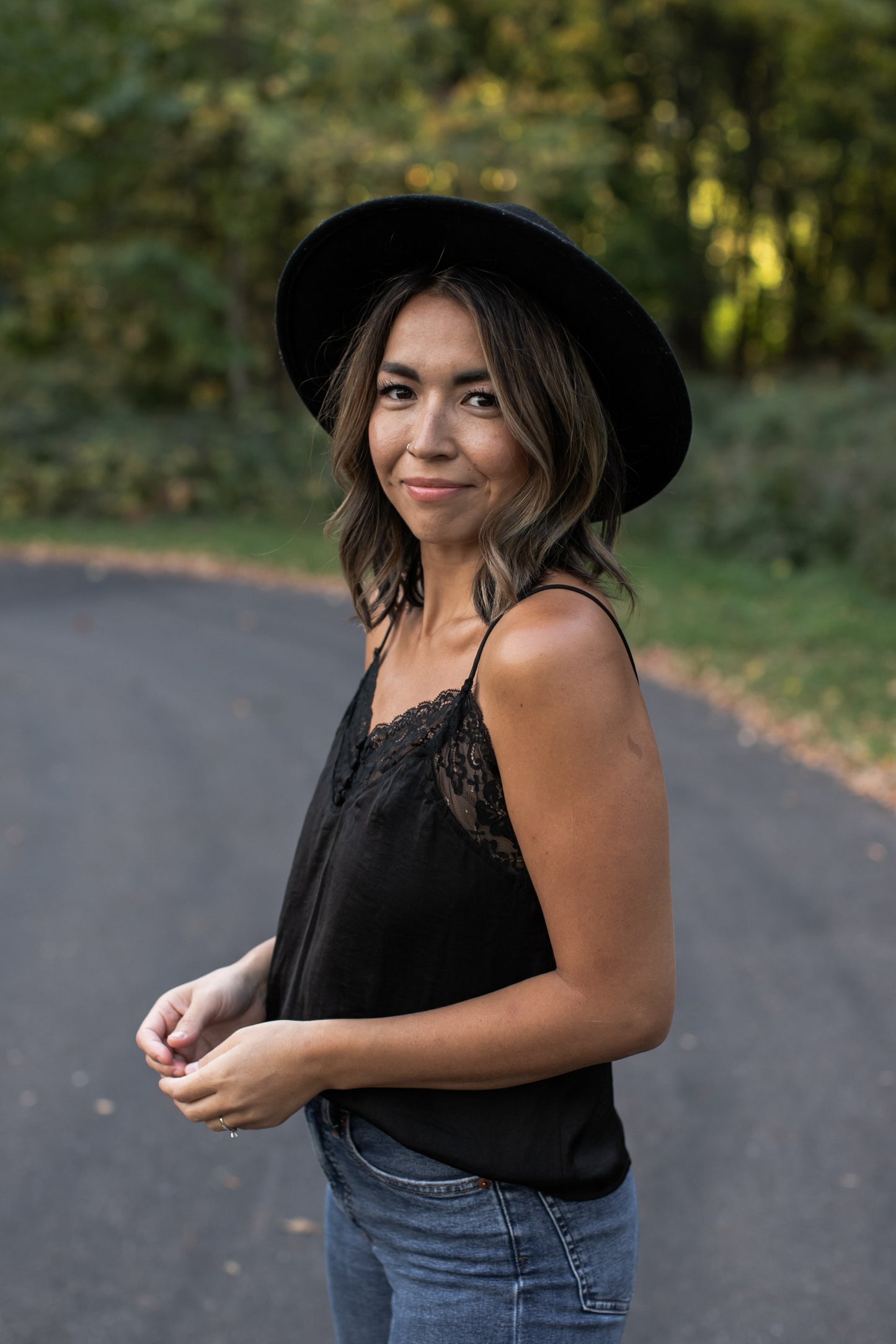 Lace Trim Cami Black - FINAL SALE