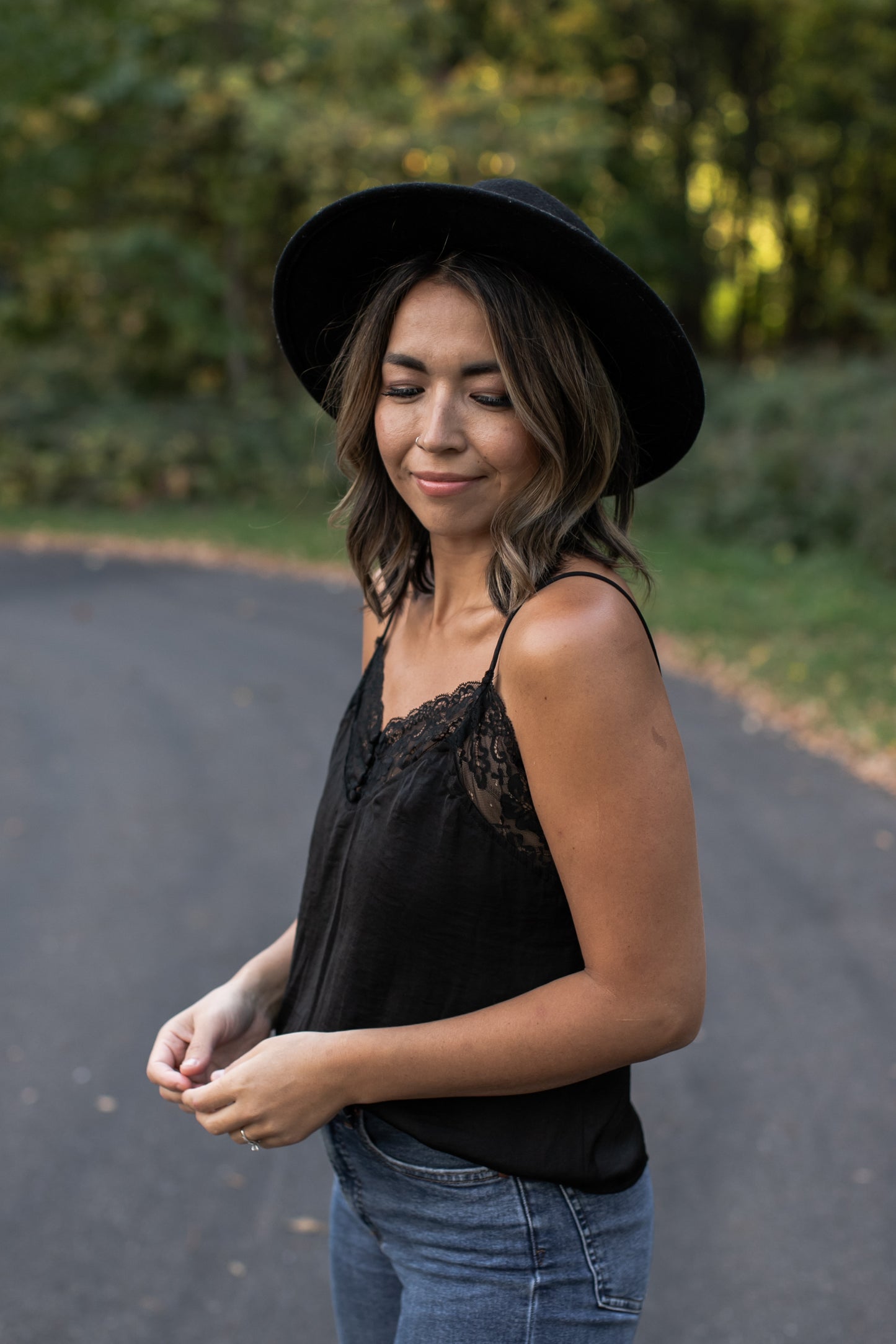 Lace Trim Cami Black - FINAL SALE