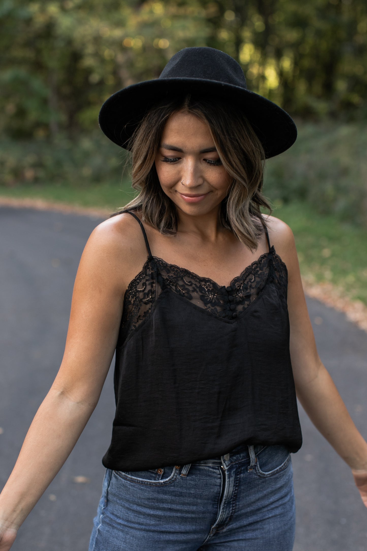 Lace Trim Cami Black - FINAL SALE