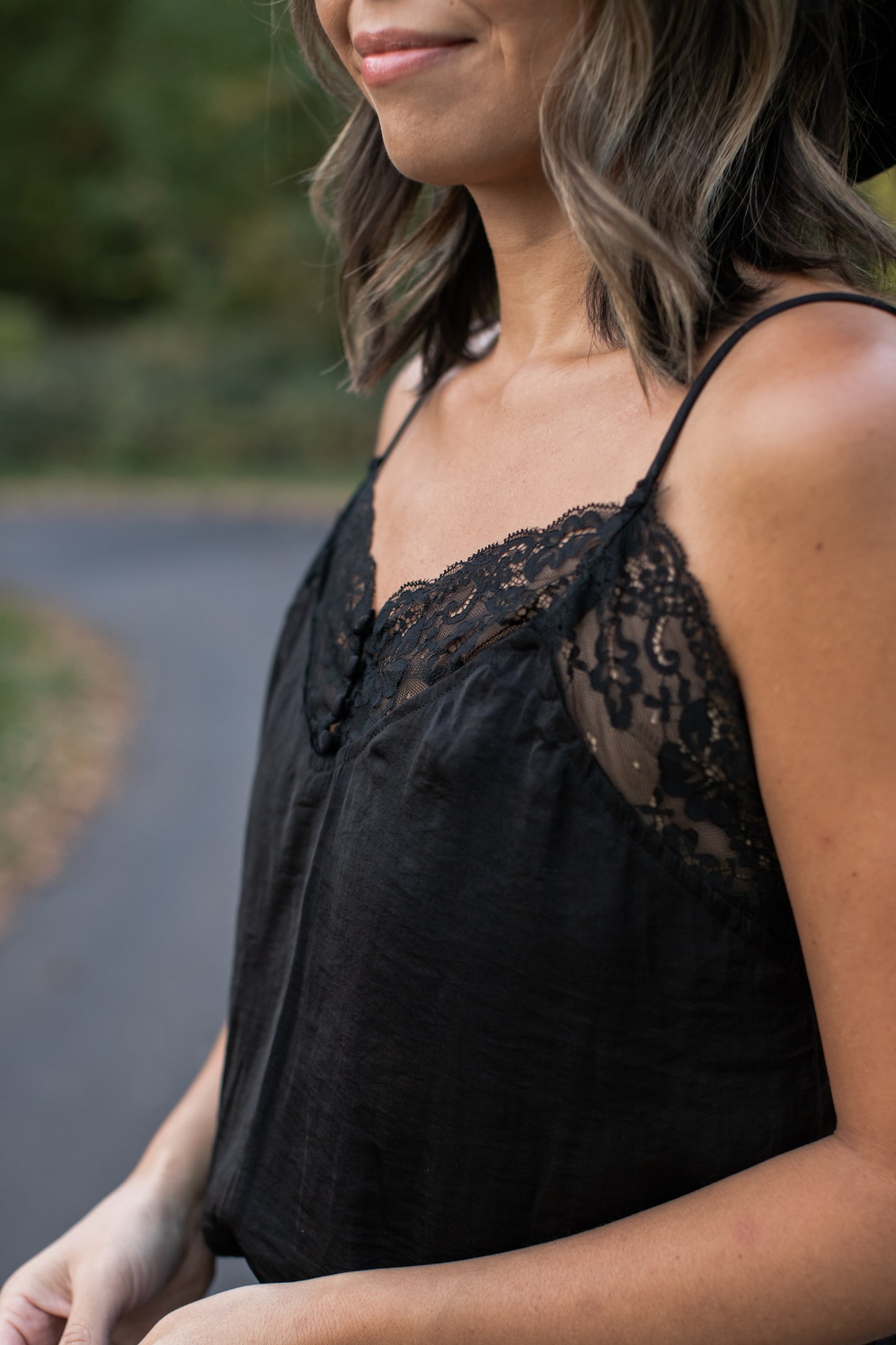 Lace Trim Cami Black - FINAL SALE