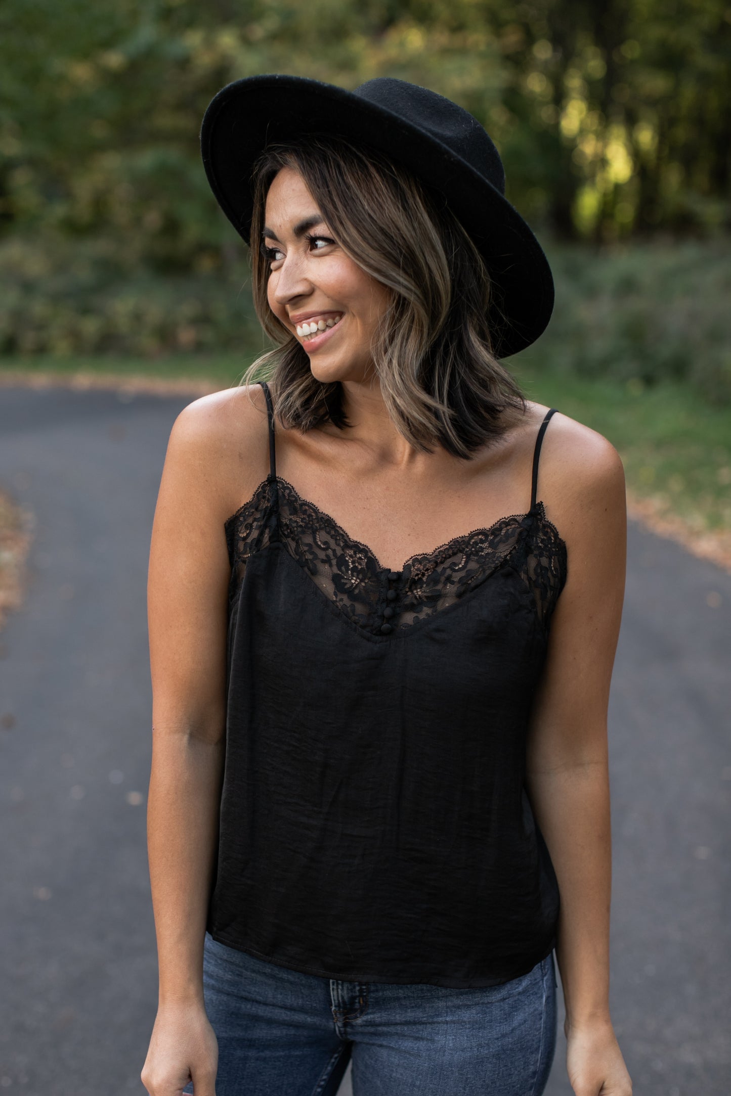 Lace Trim Cami Black - FINAL SALE