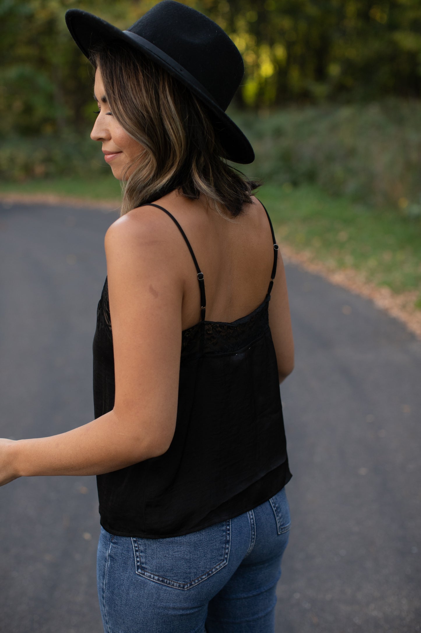 Lace Trim Cami Black - FINAL SALE