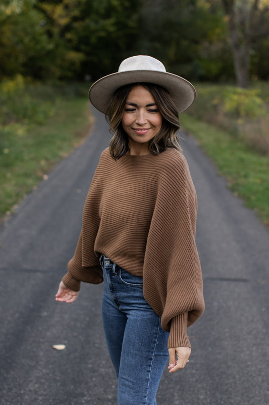 Ribbed Balloon Sleeve Crop Sweater // Camel