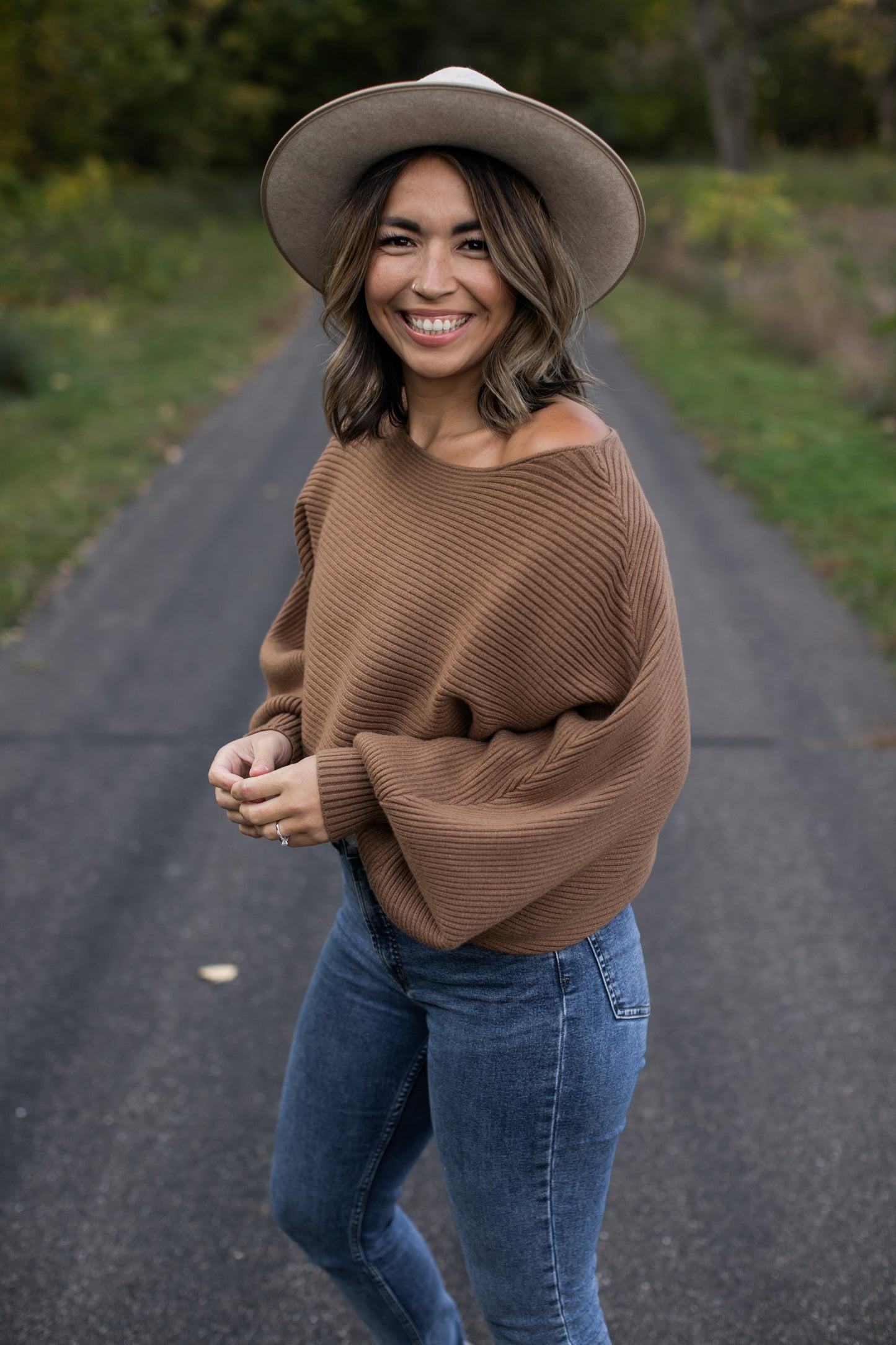 Ribbed Balloon Sleeve Crop Sweater // Camel