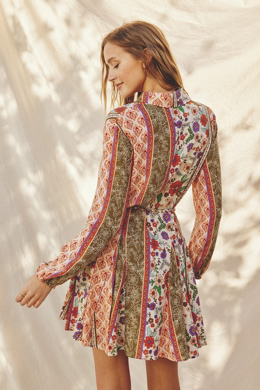 Paisley Floral Stripe Flared Mini Dress - FINAL SALE