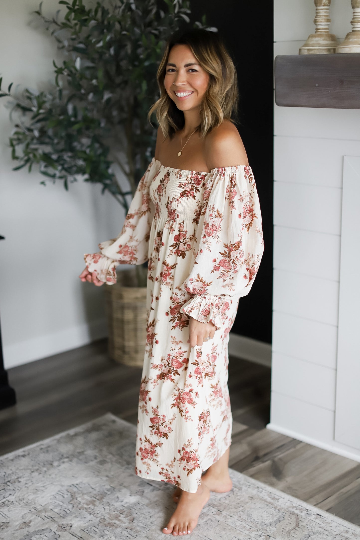 Carmen Cream Floral Midi Dress
