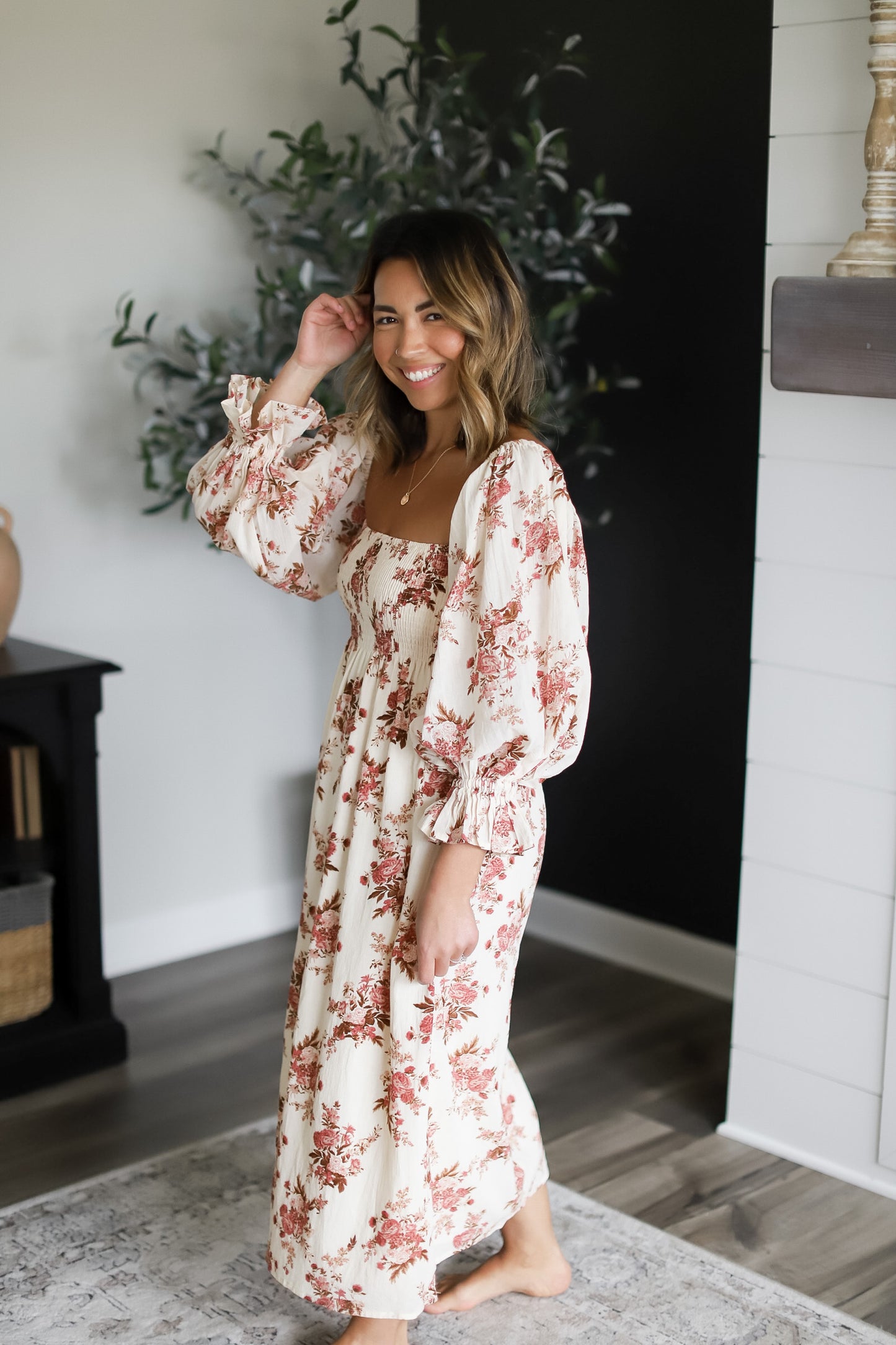 Carmen Cream Floral Midi Dress