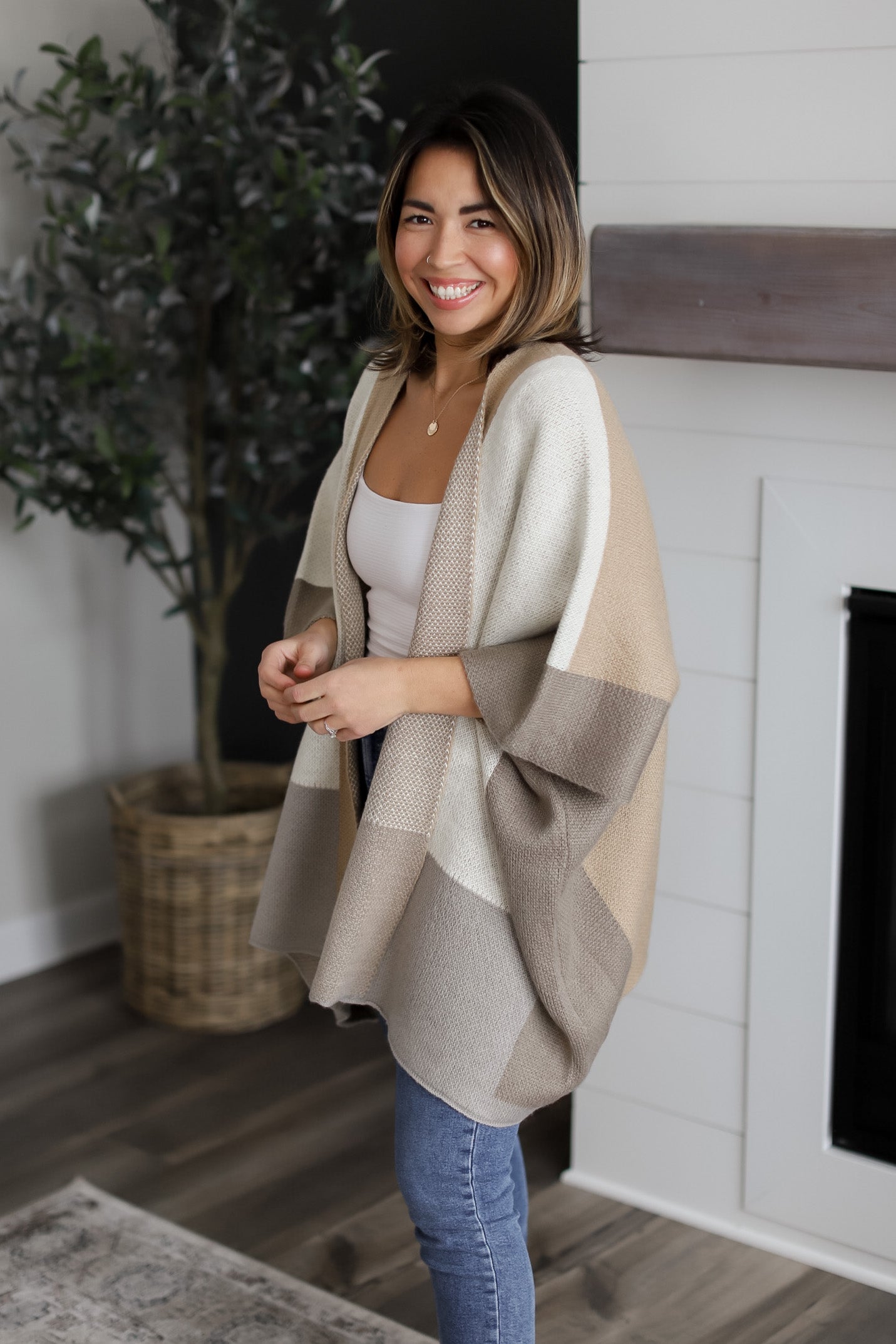 Color Block Waffle Knit Poncho **FINAL SALE