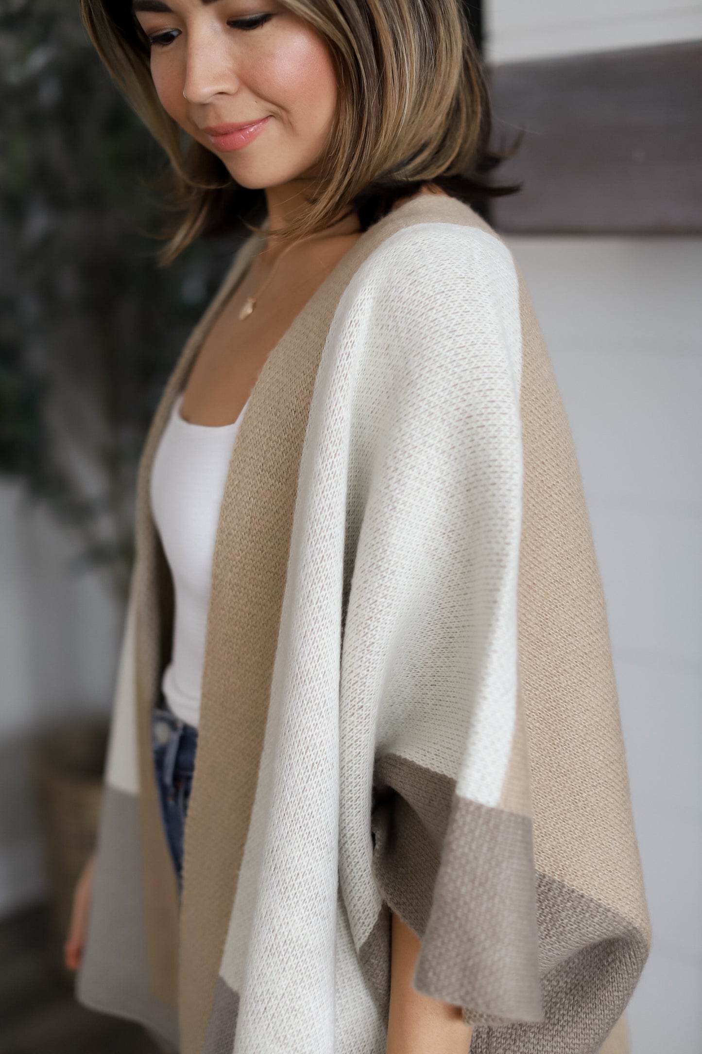 Color Block Waffle Knit Poncho **FINAL SALE