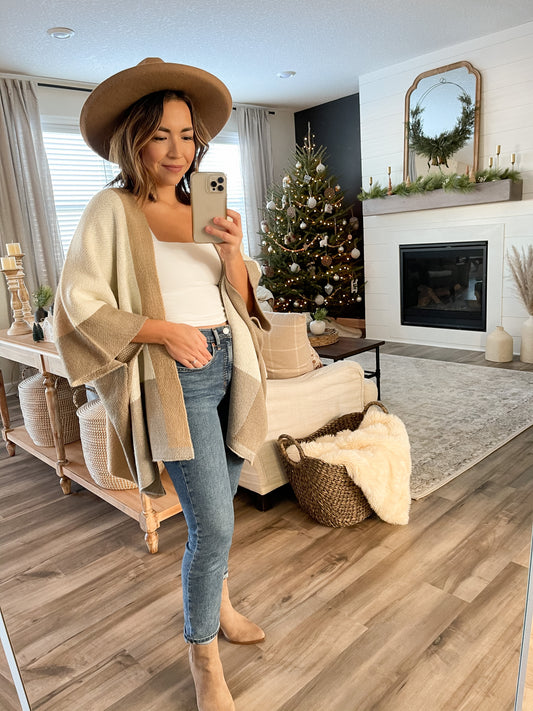 Color Block Waffle Knit Poncho **FINAL SALE