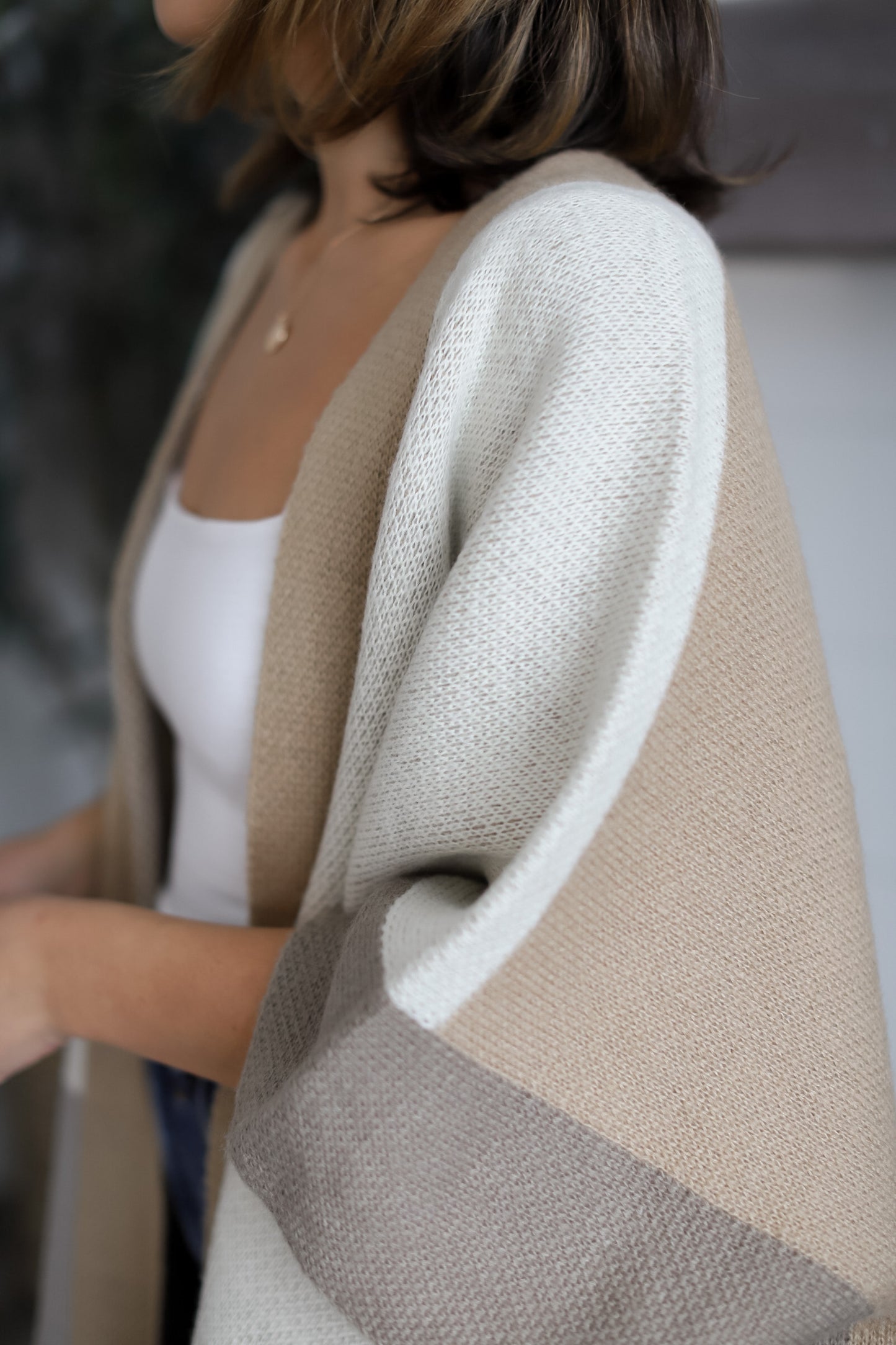 Color Block Waffle Knit Poncho **FINAL SALE