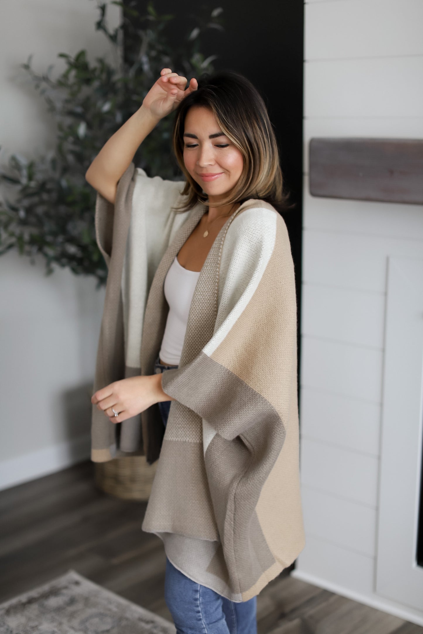 Color Block Waffle Knit Poncho **FINAL SALE