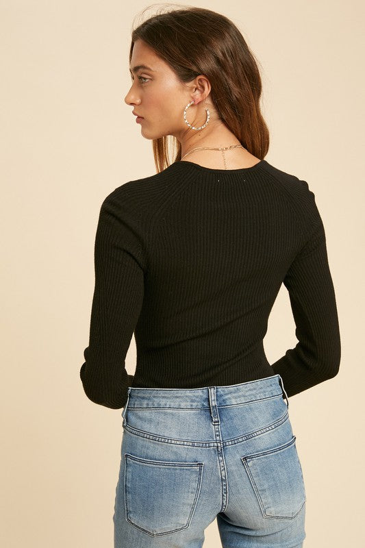 Knit Sweater Bodysuit Black