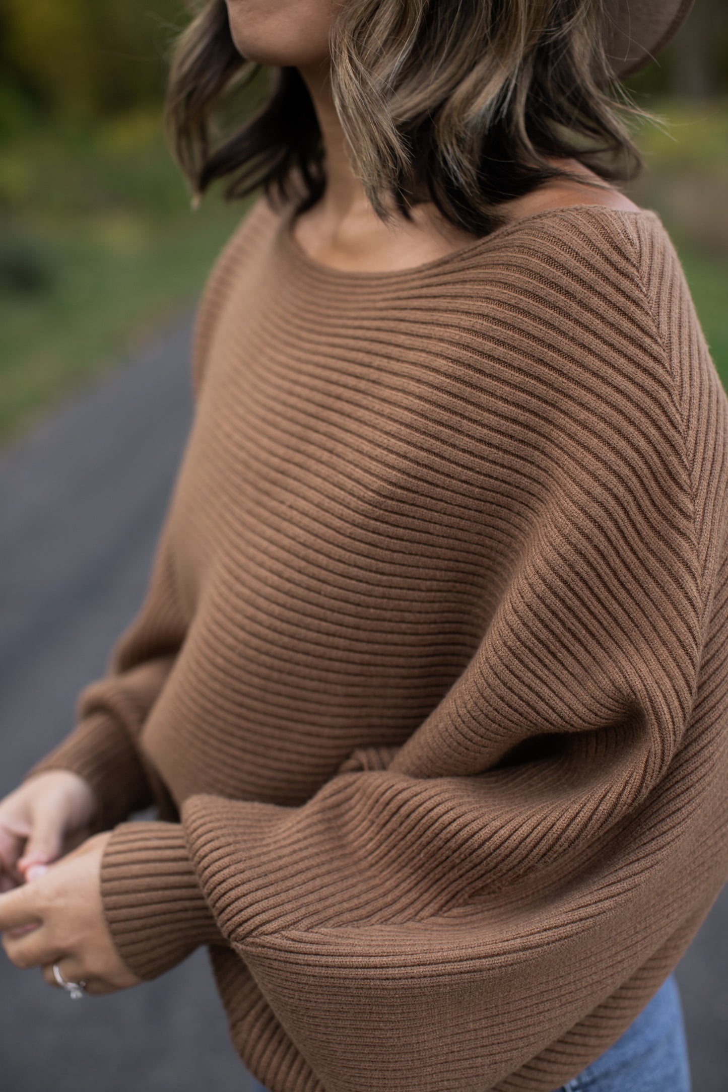 Ribbed Balloon Sleeve Crop Sweater // Camel