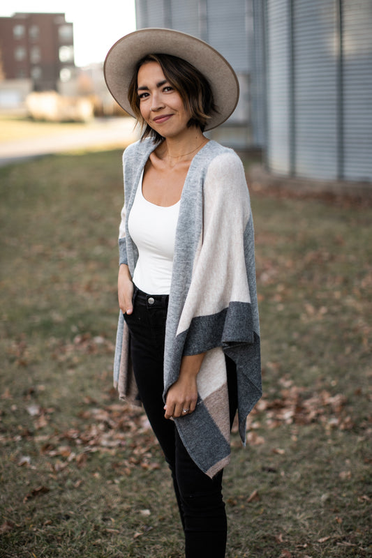 Colorblock Poncho Cardigan **RESTOCK