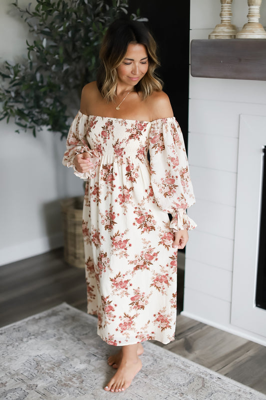 Carmen Cream Floral Midi Dress